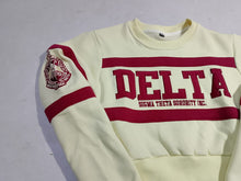 Load image into Gallery viewer, Delta Sigma Theta Sorority Inc. Cream &amp; Crimson Embroidered Crop Sweatshirt
