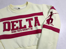 Load image into Gallery viewer, Delta Sigma Theta Sorority Inc. Cream &amp; Crimson Embroidered Crop Sweatshirt
