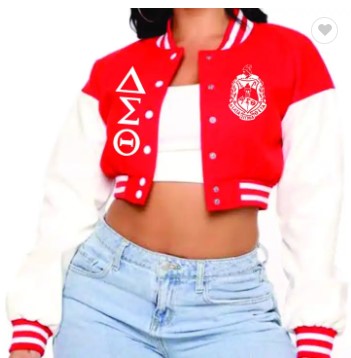 Delta Sigma Theta Crop Varsity Jacket! In Red or Black! Butter Soft Real Leather Sleeves!