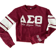 Load image into Gallery viewer, Varsity-Style Cropped Sweatshirt – Crimson &amp; Cream “OO-OOP” Edition
