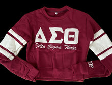 Load image into Gallery viewer, Varsity-Style Cropped Sweatshirt – Crimson &amp; Cream “OO-OOP” Edition
