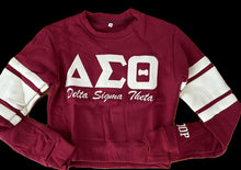 Load image into Gallery viewer, Varsity-Style Cropped Sweatshirt – Crimson &amp; Cream “OO-OOP” Edition
