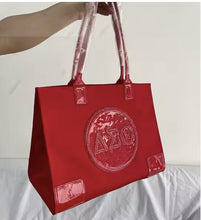 Load image into Gallery viewer, Black Nylon Tote Bag – Glossy Emblem Edition
