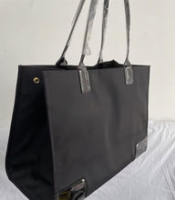 Load image into Gallery viewer, Black Nylon Tote Bag – Glossy Emblem Edition
