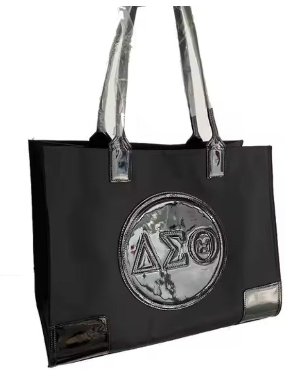 Black Nylon Tote Bag – Glossy Emblem Edition