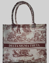 Load image into Gallery viewer, Delta Sigma Theta Toile Print Oversized Cotton Canvas Tote Bag – 19&quot; x 16&quot; x 6&quot;

