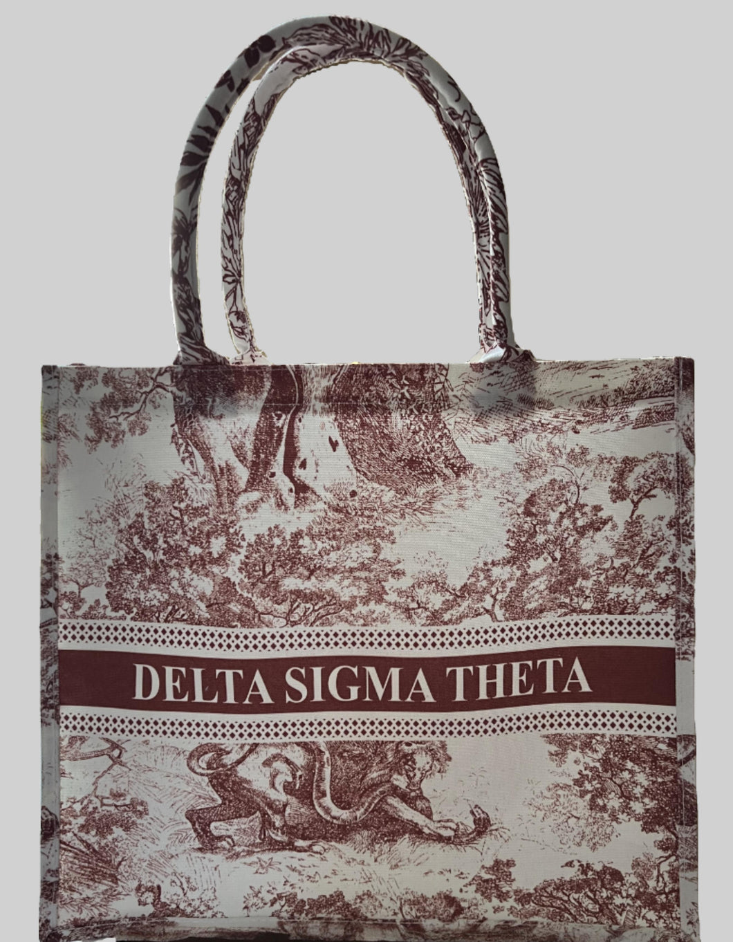 Delta Sigma Theta Toile Print Oversized Cotton Canvas Tote Bag – 19