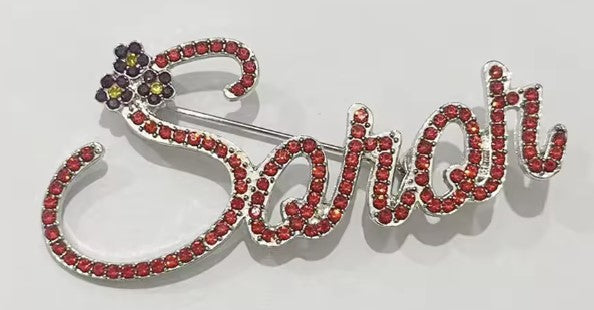 Red Rhinestone Soror Pin with Violet Floral Accent